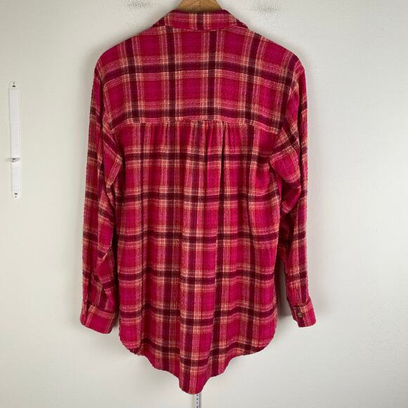 Pilcro Seamed Buttondown Size XS Pink Burgundy Plaid Tunic Top Blouse 70s Casual - Picture 8 of 13